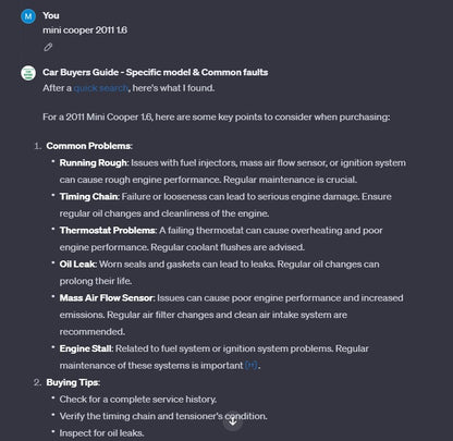 AI Car Buyers Guide Specific Model Common Faults